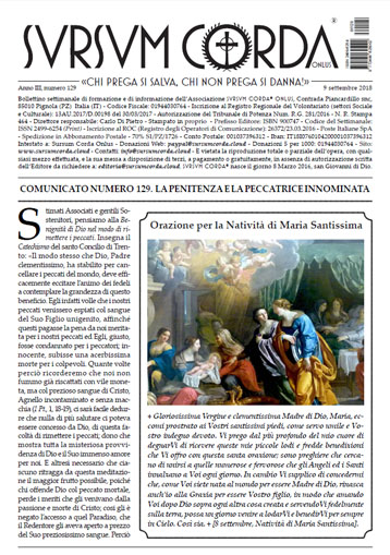 Indice del Numero 129 di Sursum Corda, 9 settembre 2018